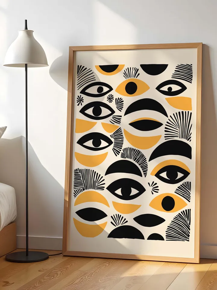 Abstract Eye Digital Print, Minimalist Eye Wall Art, Black Gold Poster, Crayz eyes art Stylish Modern Illustration, Instant Digital Download
