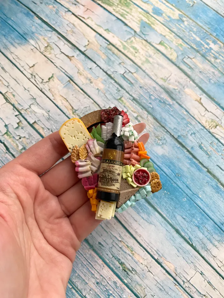 Magnet Miniature Cheese Charcuterie board with Polymer clay Souvenir