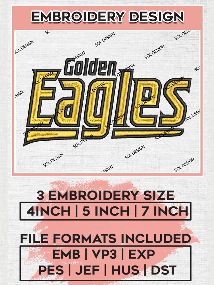 NCAA Golden Eagles Football Team Word Logo Embroidery Design Files, NCAA Southern Miss Golden Eagles Machine Embroidery, NCAA Teams, Game Day, 3 sizes, NCAA Machine embroidery designs, Digital Download