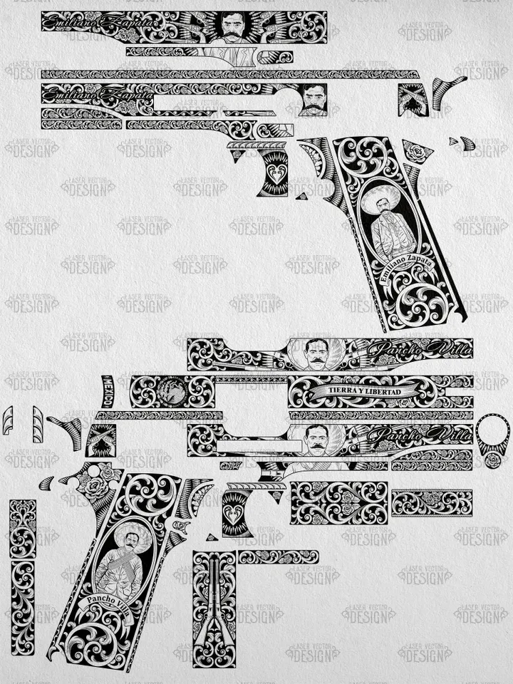 VECTOR DESIGN Colt 1911 government Emiliano Zapata and Pancho Villa