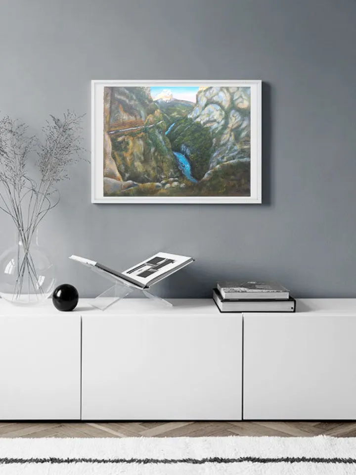 Oil Painting Caucasus Mountains Wall Art Landscape Gorge Original Art 20x16 inch