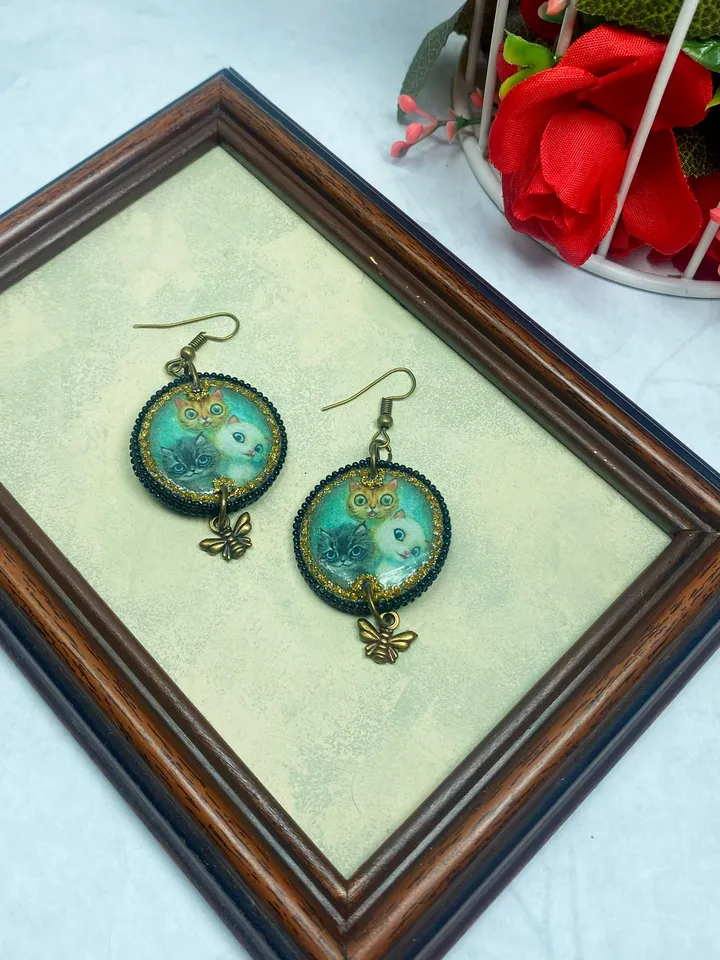 Earrings with cats. UV resin. Handmade.