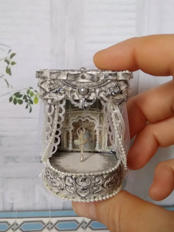 Miniature puppet theater for doll houses.Illuminated theater.1:12 scale.