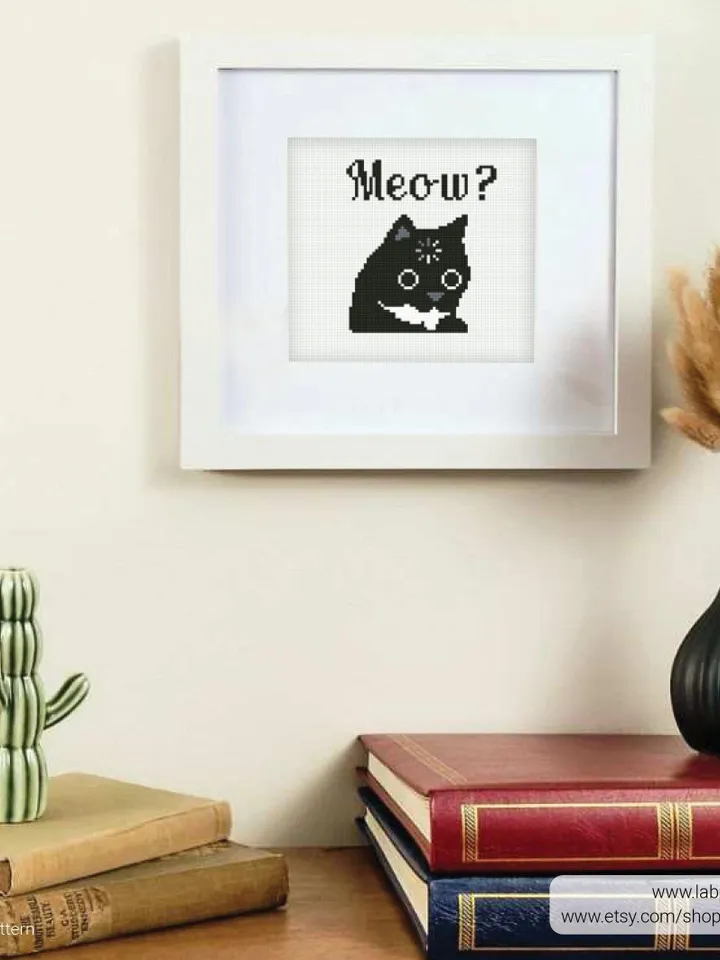 Cat Meow meme Cross stitch pattern, loading cat, kitty, animals, beginner counted, modern chart, gift DIY, embroidery, instant PDF, digital