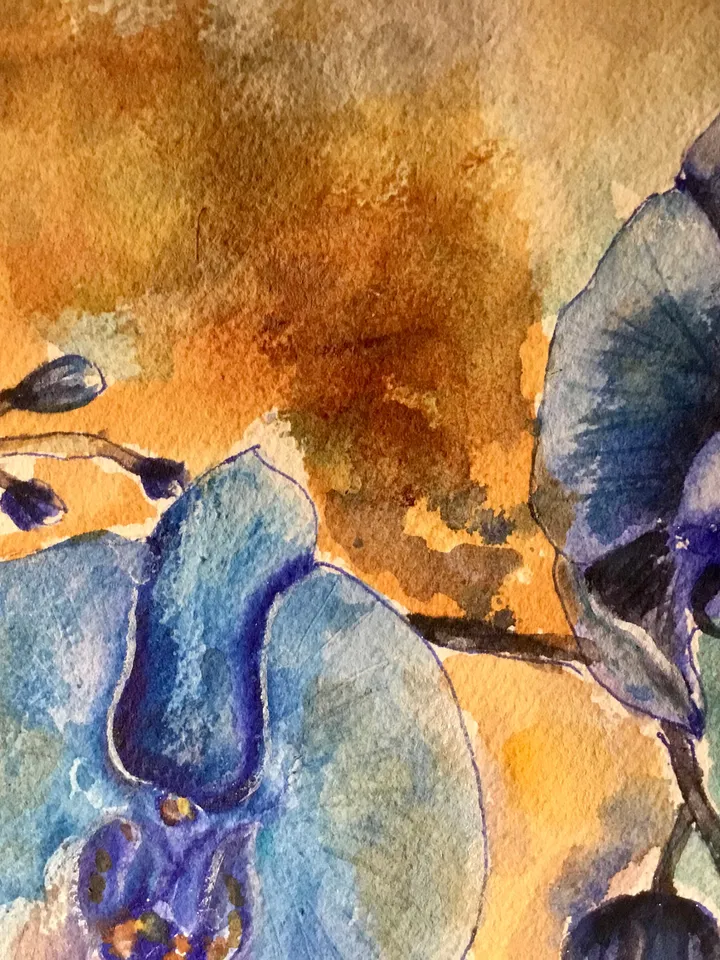 Blue orchids original watercolour painting,flowers watercolour painting,orchids wall art,unique watercolour gifts,one of a kind.