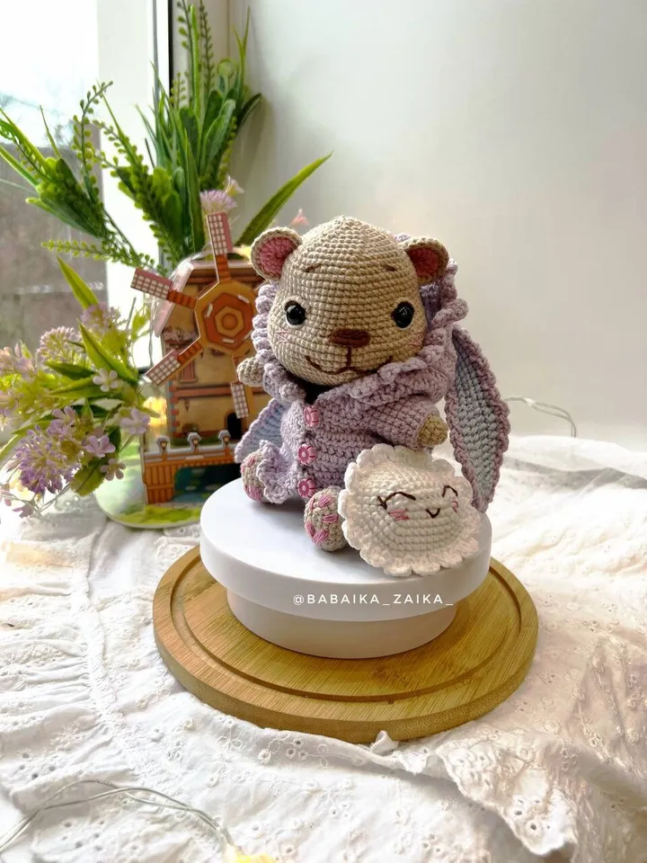 PDF Crochet Pattern Teddy Bear with a Cloud Pillow, Small Toy Pattern, Crochet Cloud, Animal Pattern, Amigurumi bear pattern Amigurumi cloud