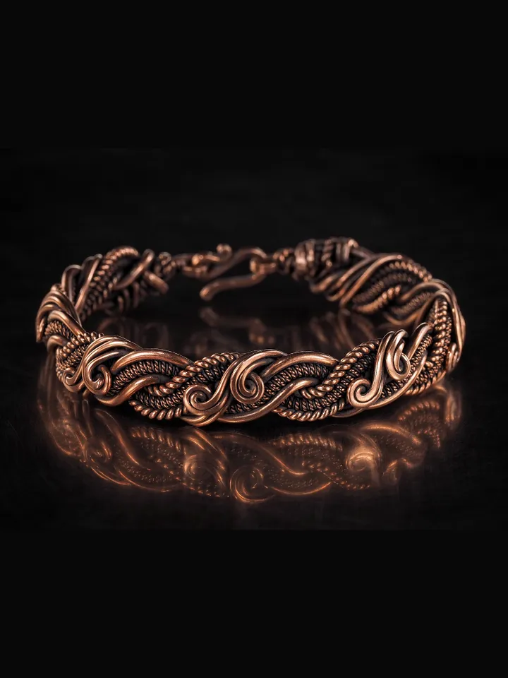 Handmade copper bracelet Unique wire wrapped metal bangle Antique style jewelry