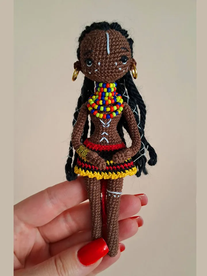 Crochet African doll, Handmade Doll. National African doll. miniature Black crochet doll