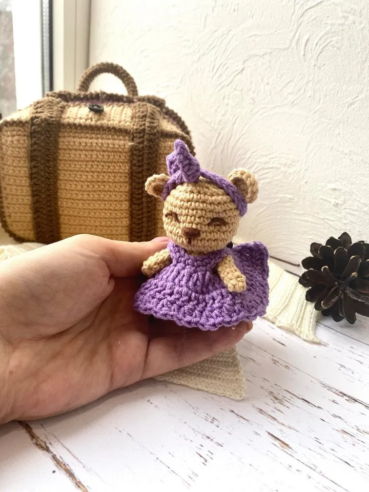 PDF Crochet Pattern Teddy Bear in Suitcase, Small Toy Pattern, Amigurumi, Animal Pattern, Amigurumi bear pattern, TUTORIAL bear in Eng