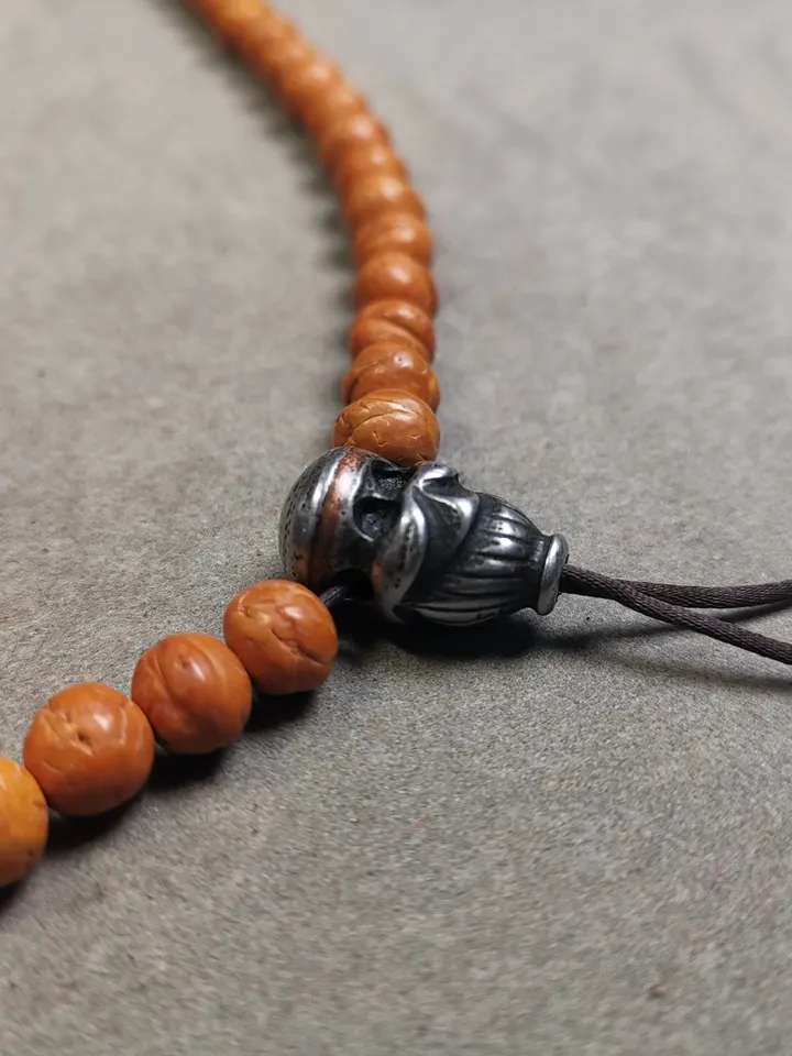Gandhanra Tibetan Cold Iron Guru Bead,Skull Shape T-drilled 3-Hole Prayer Bead,Mala Bead,Connector Bead for Buddhist Bead Accessories