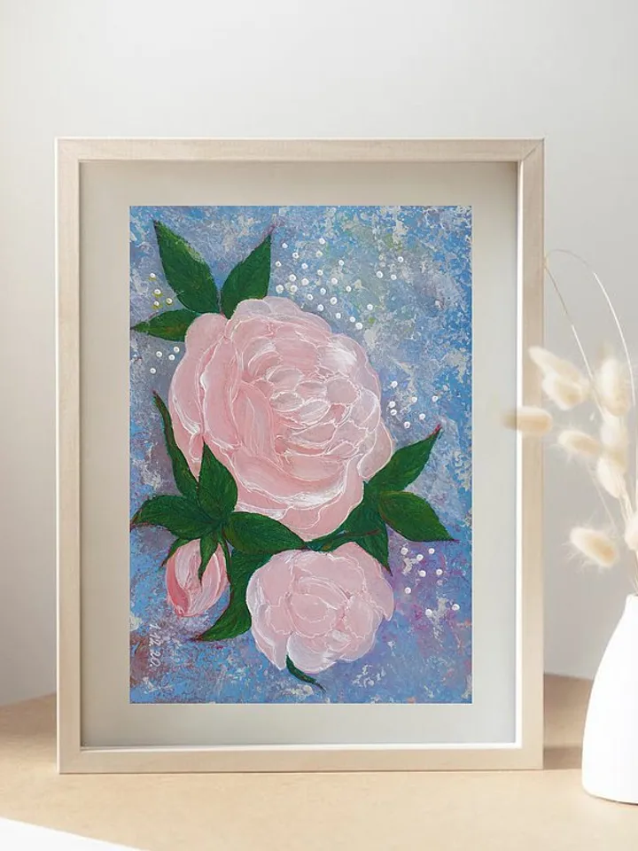 Pink Roses Painting Floral Original Art Flower Wall Art Small Acrylic Painting