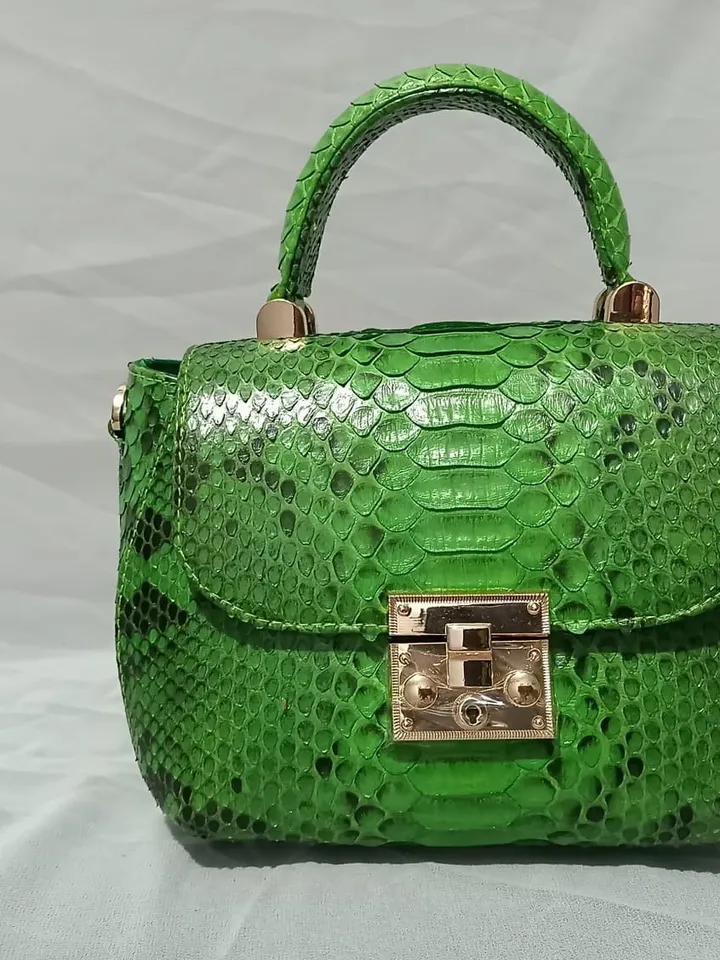Genuine python top handle bag / designer bag / exotic leather bag / green classy leather crossbody summer bag / snake print purse