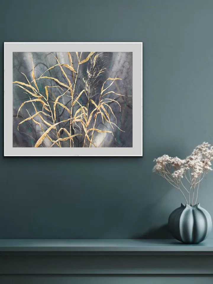 Wildflowers Original Painting Leaves Watercolor Plants Painting Grass Wall Art Prairie Grass