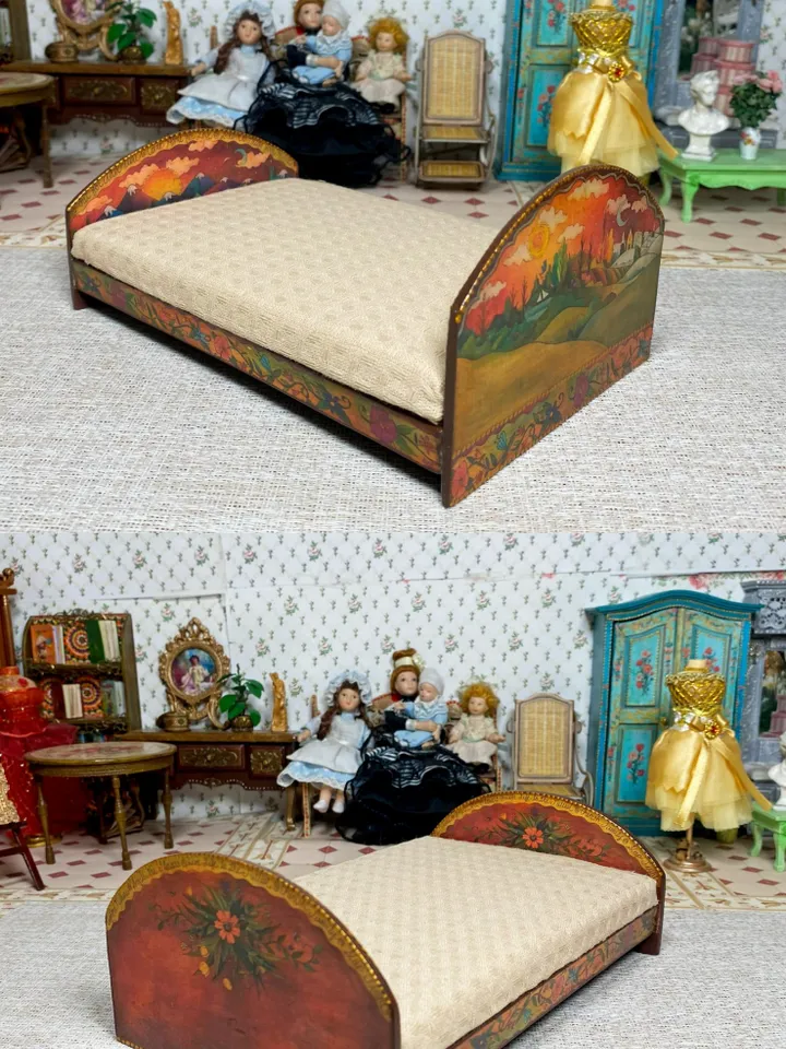 Doll bed. Dollhouse miniature. 1:12. Handmade. Dollhouse bed.