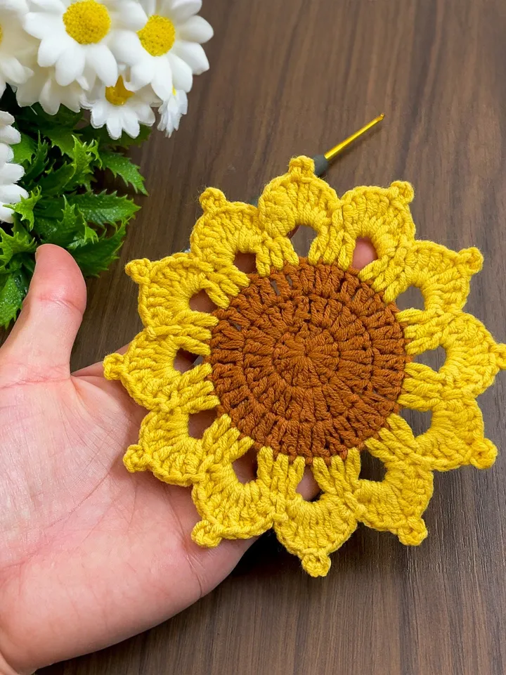 Cute Sunflower Crochet Coasters - Handmade Doily Coaster Set for Coffee and Tea - Fall Themed Sunflower Crochet Coaster Gift