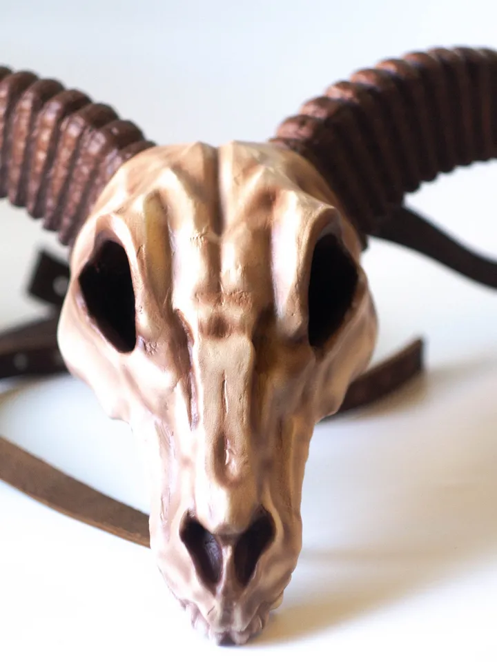 Ram Skull Belt with Horns, Leather Belt, Fantasy Armor, Cosplay Armor, Celtic Leather Armor, Viking Armor, Larp Armor