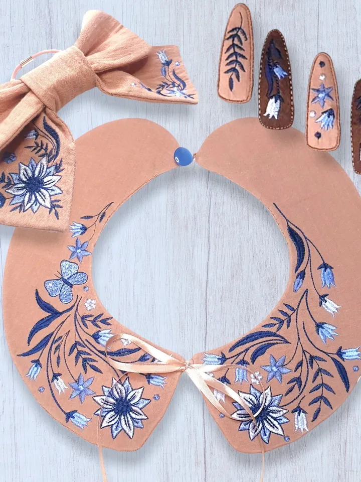 Collar, bow and hairpins in the hoop machine embroidery designs ITH digital embroidery pattern floral embroidery motif