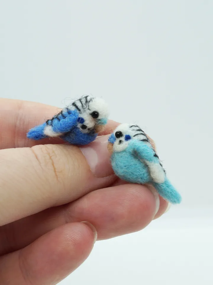 Miniature needle felted turquoise budgie, tiny parakeet, made to order
