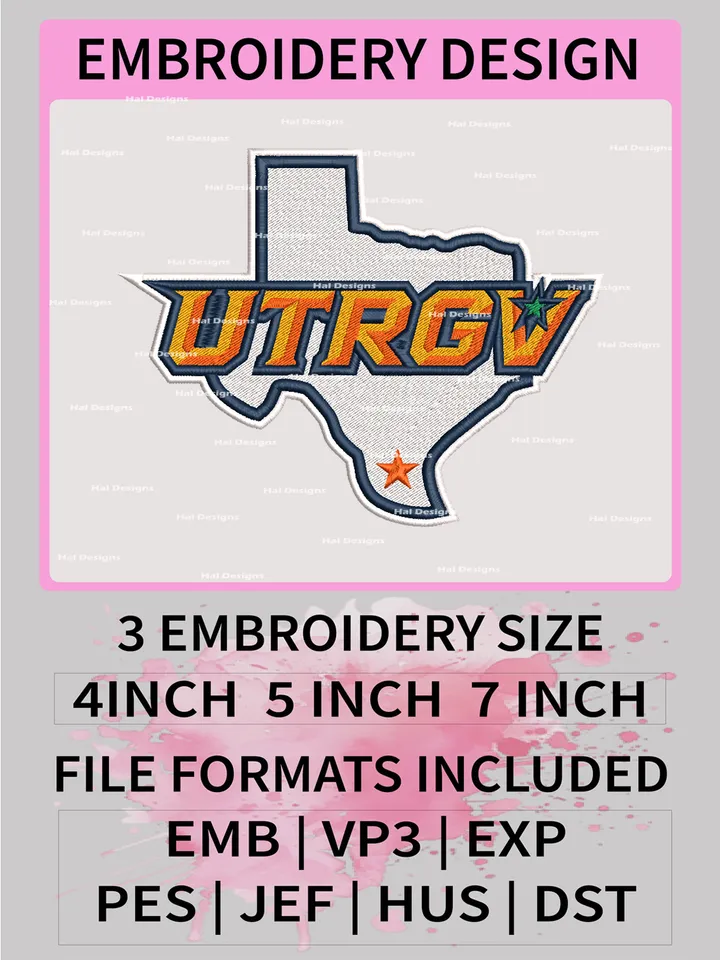 NCAA UT Rio Grande Valley Vaqueros Embroidery File, 3 Sizes, 6 Formats, NCAA Machine Embroidery Design, NCAA Logo, NCAA Teams