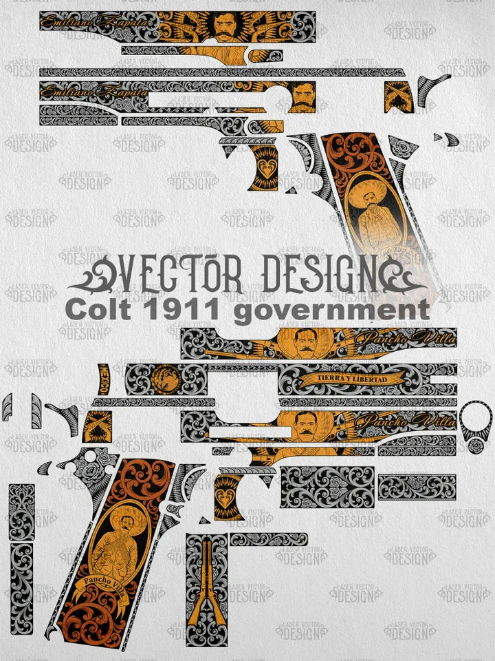 VECTOR DESIGN Colt 1911 government Emiliano Zapata and Pancho Villa