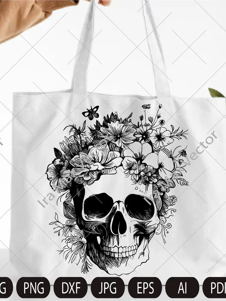 Skull svg file, Flower Skull svg, Skull cut file, Floral Skull svg file, Sugar Skull Svg file, skull flower crown, halloween, gothic, goth