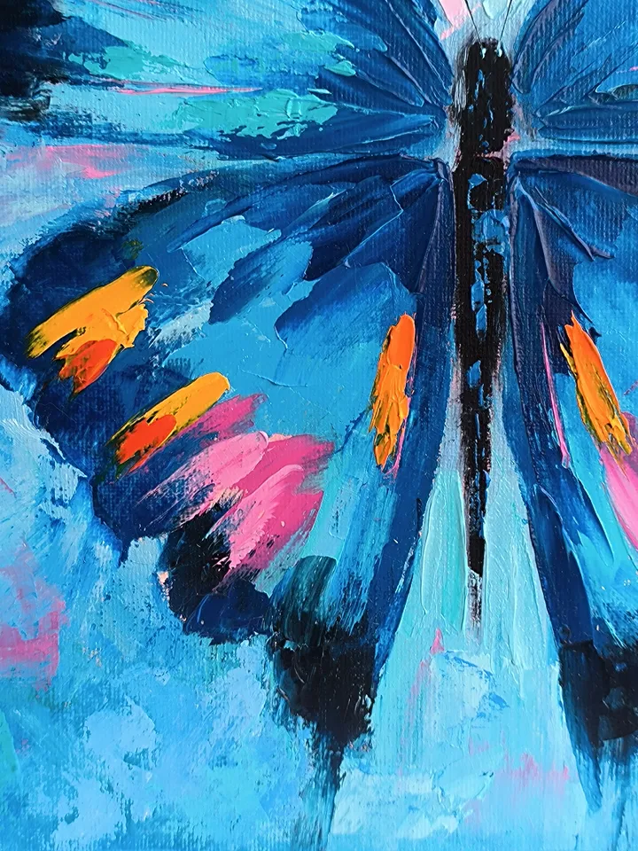 Butterfly oil painting, Butterfly on canvas, Oil painting