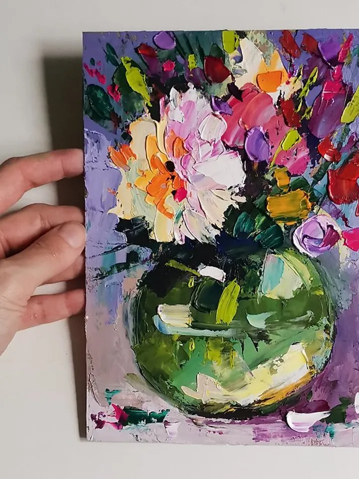 Peonies Painting Original Art 佩恩斯 油畫 Impasto Oil Painting 手工油畫