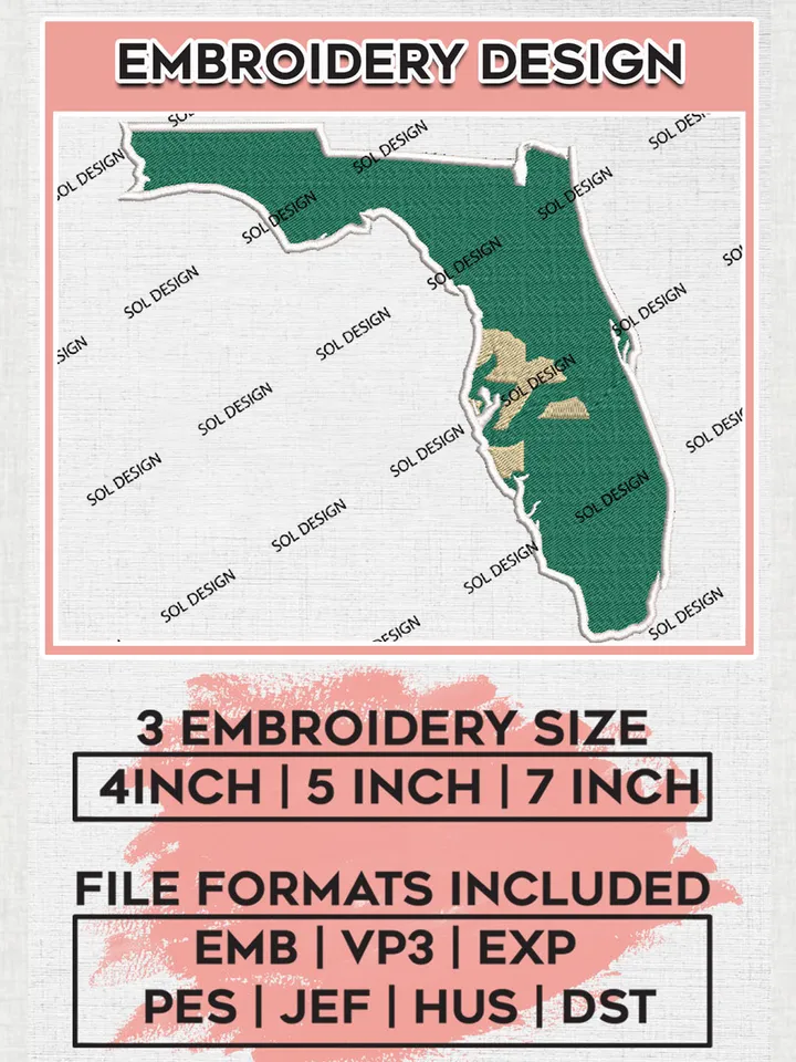 NCAA South Florida Bulls College Team Map Logo Embroidery Design Files, NCAA South Florida Bulls Machine Embroidery, NCAA Teams, 3 sizes, NCAA Machine embroidery designs, Digital Download