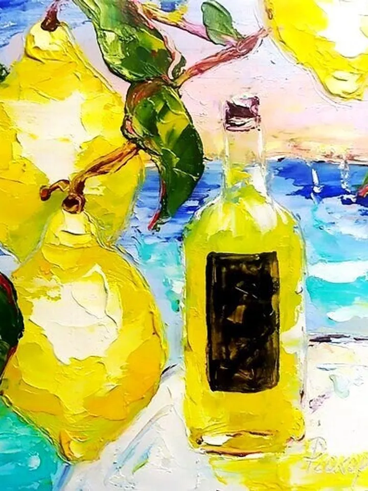 Italy Lemon Painting Flowers Painting Impasto Painting Seascape Painting Abstract Italy Painting Art Original Art ArtProkopaloSv