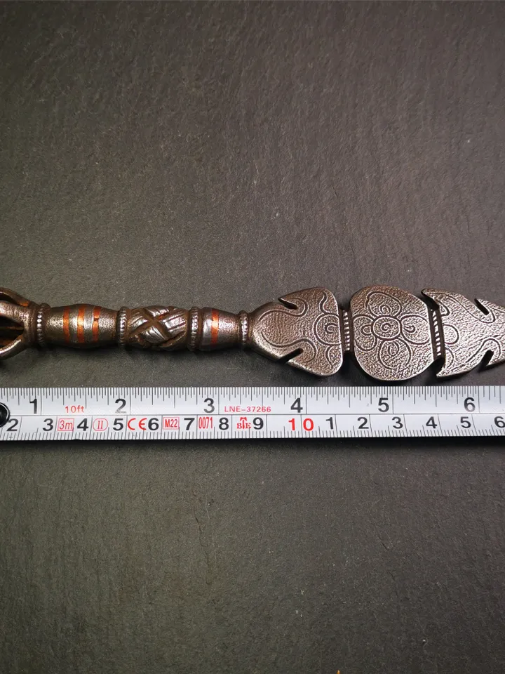 Gandhanra Handmade Tibetan Buddhist Ritual Implement - Kila -Dorje Phurba,Made of Cold Iron inlaid Copper,7.8"