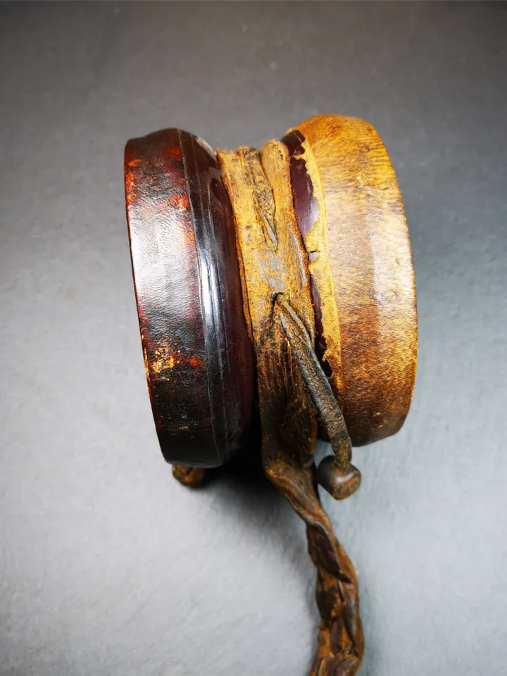 Gandhanra Vintage Tibetan Tantric Buddhist Ritual Implement Chod Drum,Damaru,Religious Ceremonial,4.15",80 Years Old.