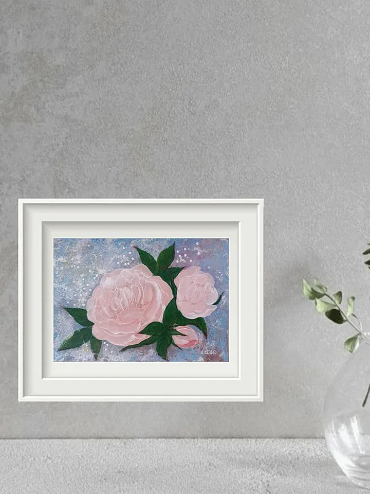 Pink Roses Painting Floral Original Art Flower Wall Art Small Acrylic Painting