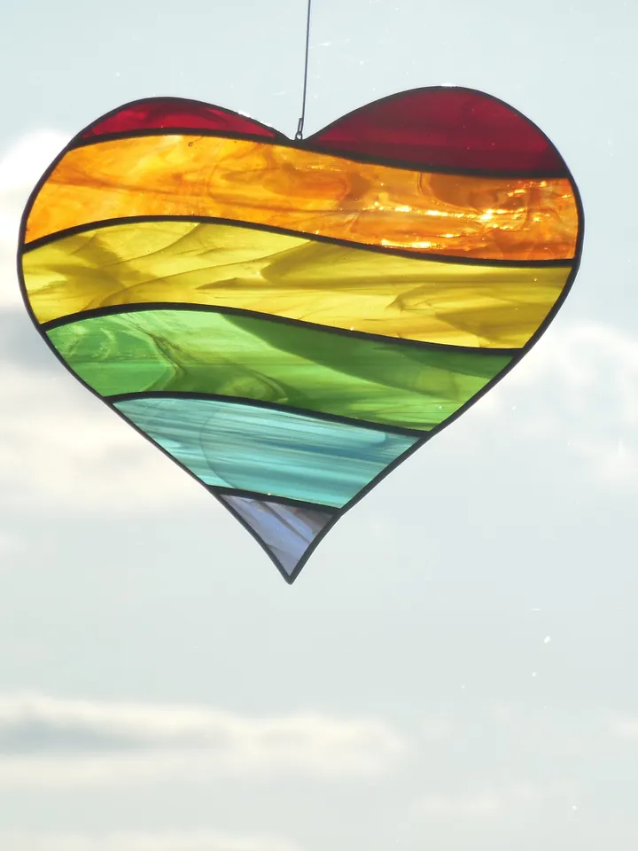 Rainbow Heart . Art stained glass window hanging Suncatcher , LGBTQ pride