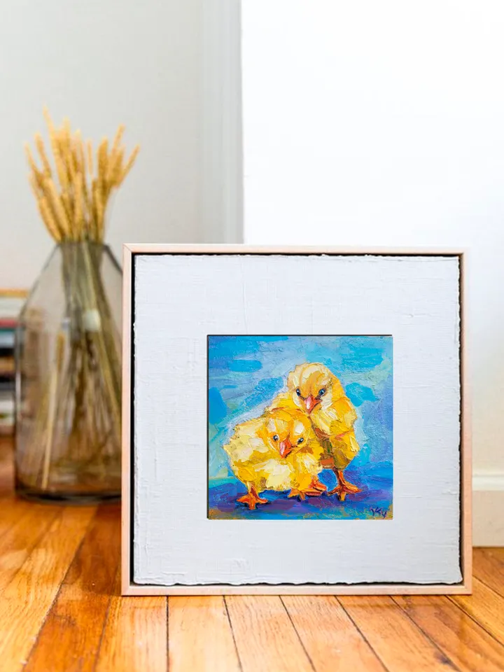 Chick Painting Baby Shower Gift Original Impasto Oil Painting 8x8 Chicken Painting Family Portrait Animal Painting Nursery Decor Bird Art by ArtFromVictoria