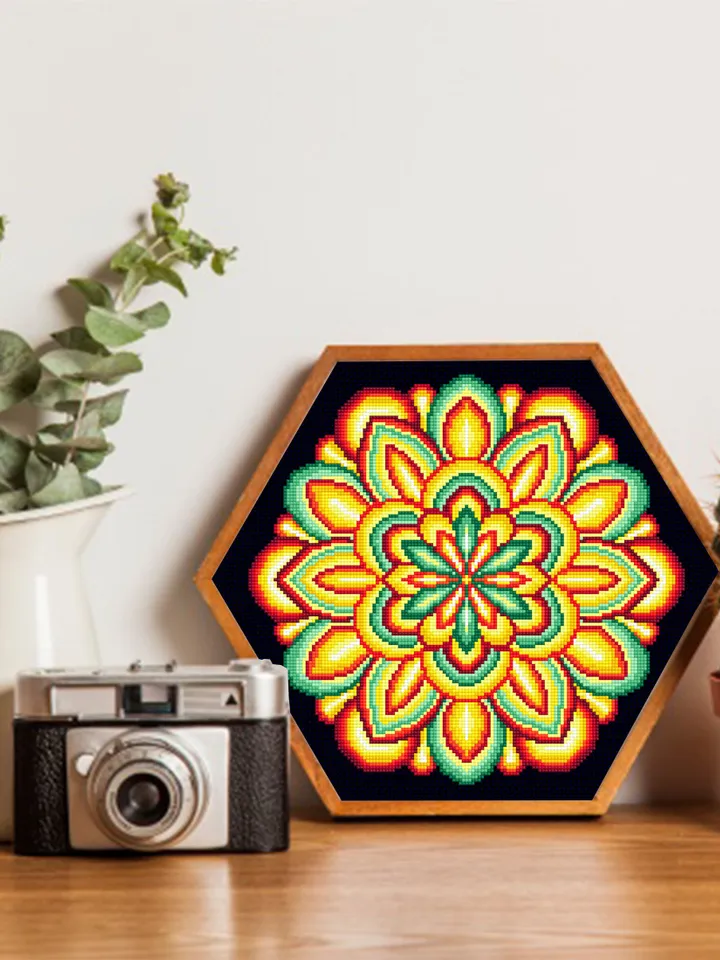 Colorful Mandala cross stitch pattern download PDF, Easy mandala ornament embroidery PDF, Floral ornament cross stitch, DIY Home decor #M69