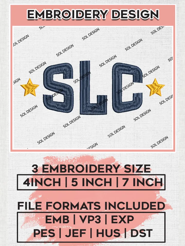 NBA SLC Stars Basketball Team Writing Logo Embroidery Designs, NBA G League Team Embroidery Files, Basketball Machine Embroidery Designs, NBA Salt Lake City Stars Team Logo, Sport Machine Embroidery Design, Digital Download