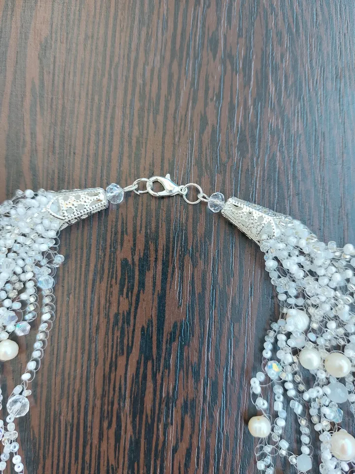 White small delicate airy layered beaded necklace with pearls