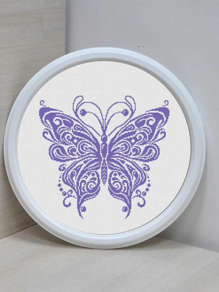 Mandala butterfly cross stitch pattern PDF download Monochrome butterfly digital PDF, Vintage butterfly ornament cross stitch chart #M213