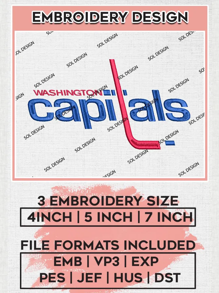 NHL Washington Capitals Wordmark Logo Embroidery Files, NHL Washington Capitals Team Embroidery Designs,  NHL Embroidery Designs, NHL Machine Embroidery Designs, Digital Download