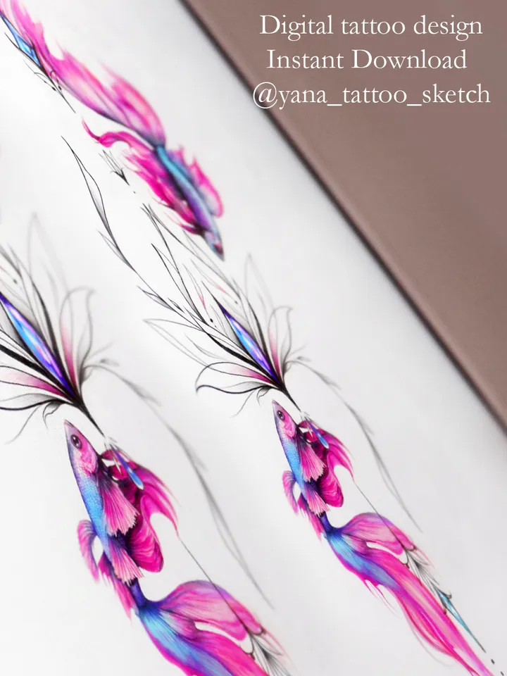 Pisces Tattoo Design Fishes Tattoo Idea Sketch Stencil, Instant download PDF, JPG