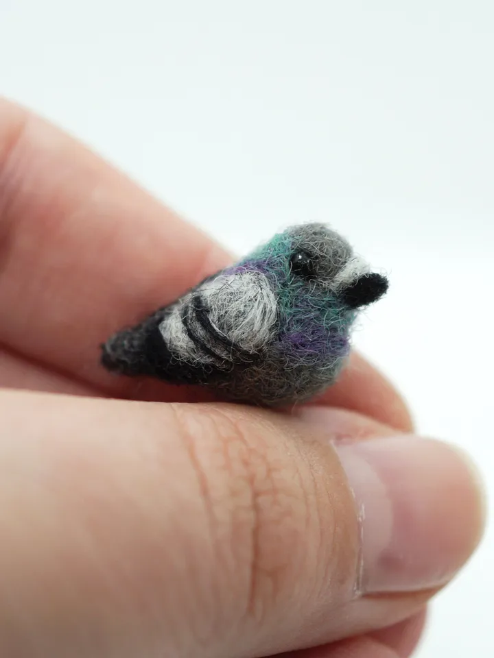 Tiny needle felted pigeon, miniature bird, common pigeon, made to order