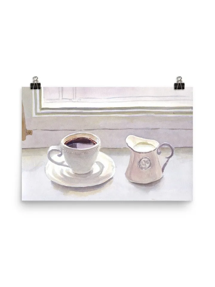 Coffee Still Life, Watercolor Painting, Cafe Art, Breakfast Still Life, Coffee Illustration, Kitchen Wall Art, Moody Still Life, Modern Art