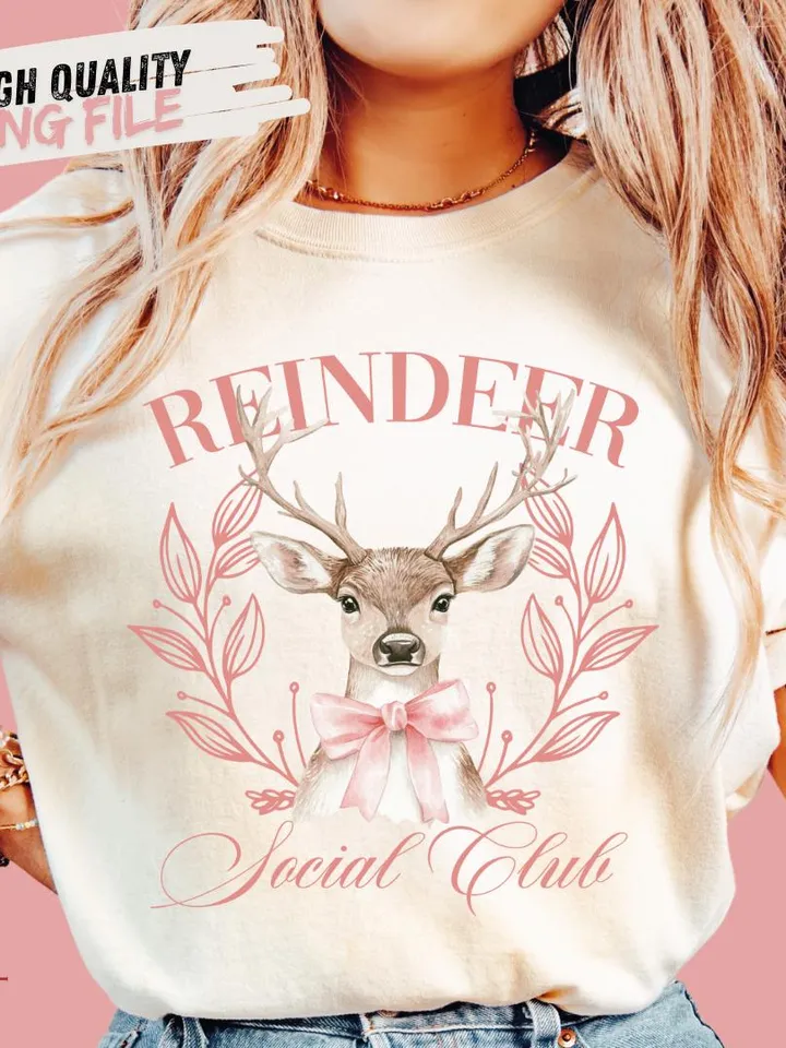 Reindeer social club png, Christmas Coquette Bow png, Santa Coquette Bow png, Christmas png, retro christmas png, christmas shirt, merry png
