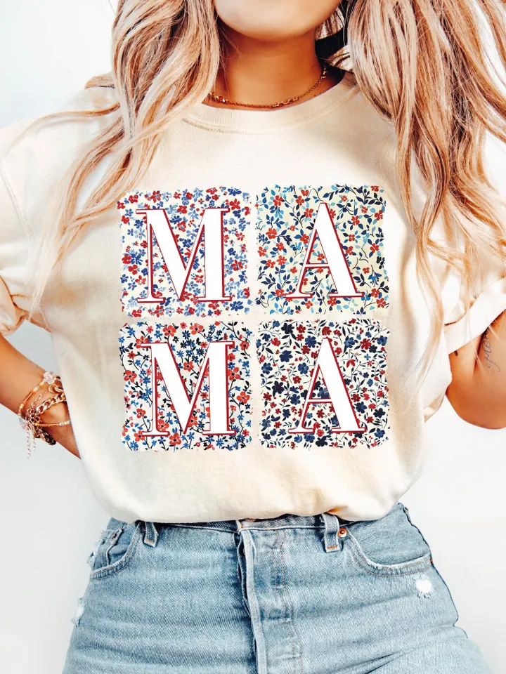 Retro Boho Mama PNG, 4th of July PNG, Fourth of July png, Floral Mama Png, Sublimation Design, Digital Download, USA America Freedom Trendy