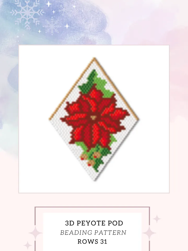 Poinsettia Peyote Pod, Beading Pattern, Flower Christmas Ornament