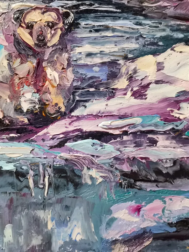 Polar Bear North Impasto Original Art Oil Painting Artist Svinar Oksana