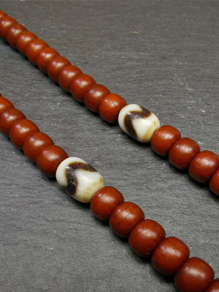 Gandhanra TibetanTiger Tooth Dzi Bead Accessories,Dzi Spacer Beads,Marker Beads for Mala,Necklace,amulet,0.53" × 0.42"