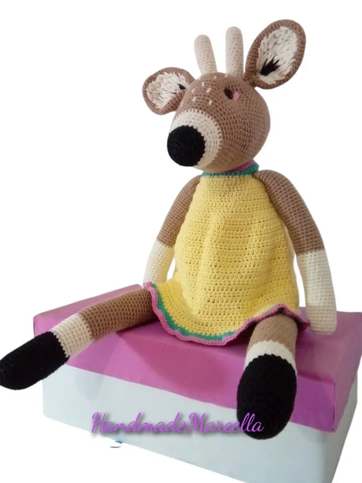 Large Amigurumi Deer – 57 cm Handmade Crochet Forest Animal – Deer in Yellow Dress – Soft Toy for Girl – Nursery Decor – Gift Idea