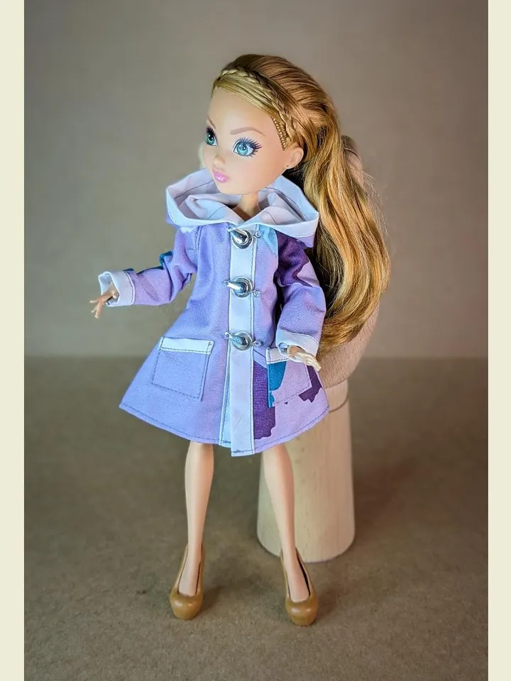 Handmade purple & white raincoat for 10.5-inch female dolls (MH, EAH)