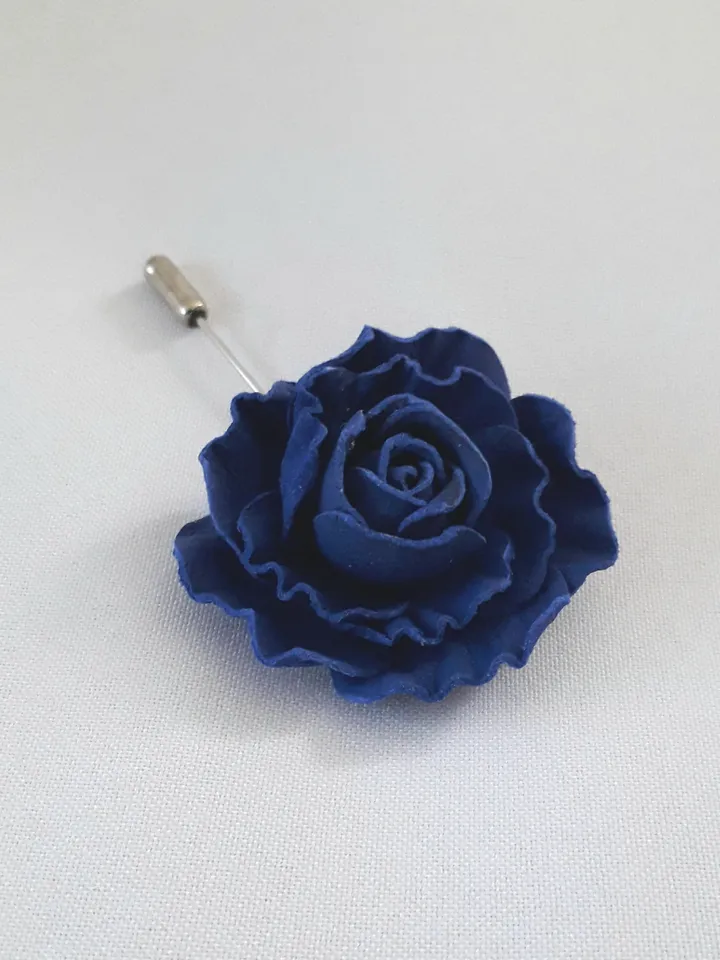 Blue rose men's lapel pin Leather boutonniere for him 3rd anniversary gift, art.1